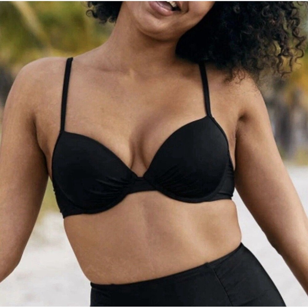 Aerie OG Lightly Lined Underwire Adjustable Bikini Top Size 32D Black NWT